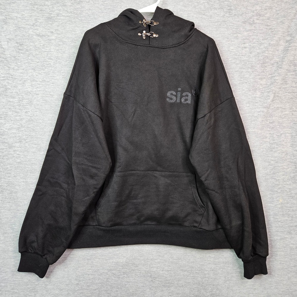 Sia Collective Mens Black Heavyweight Cotton Hoodie Metal Toggle Closure L